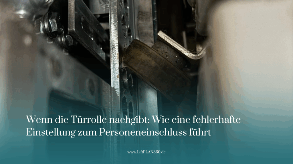Detailansicht einer Defekten Türrolle im Aufzugsschacht.